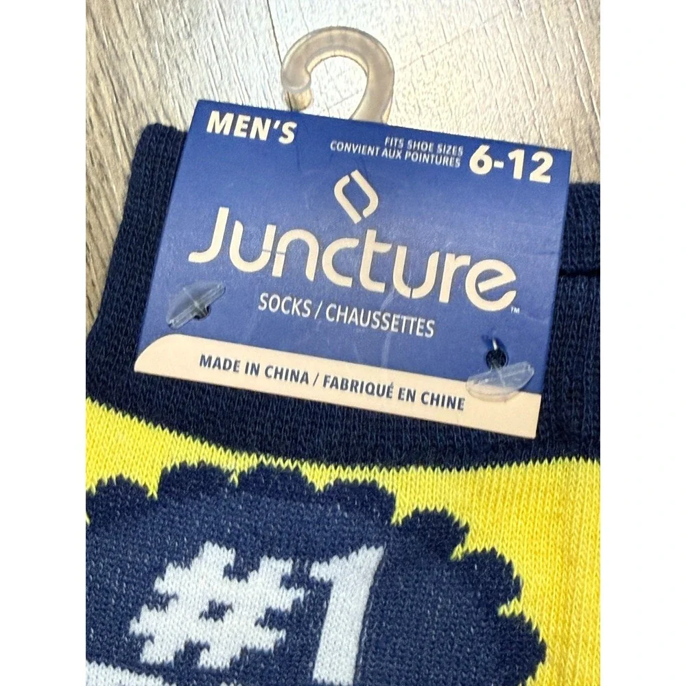 Juncture Socks Men's Size 6-12 Blue Yellow White Socks #1 Dad NWT